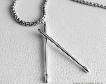 Drum Sticks 925 sterling silver pendant, gift for drummer musician