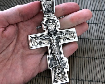 Big and Heavy Christian Orthodox Crucifix Jesus Cross Greek 925 sterling silver pendant men