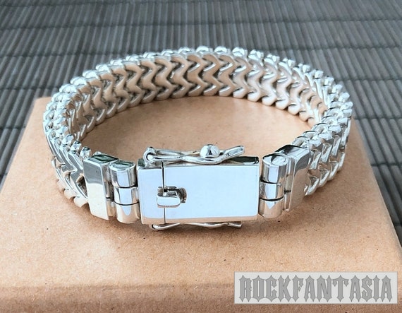 Franco Double Chain Mens Bracelet Sterling Silver Cube Curb - Etsy