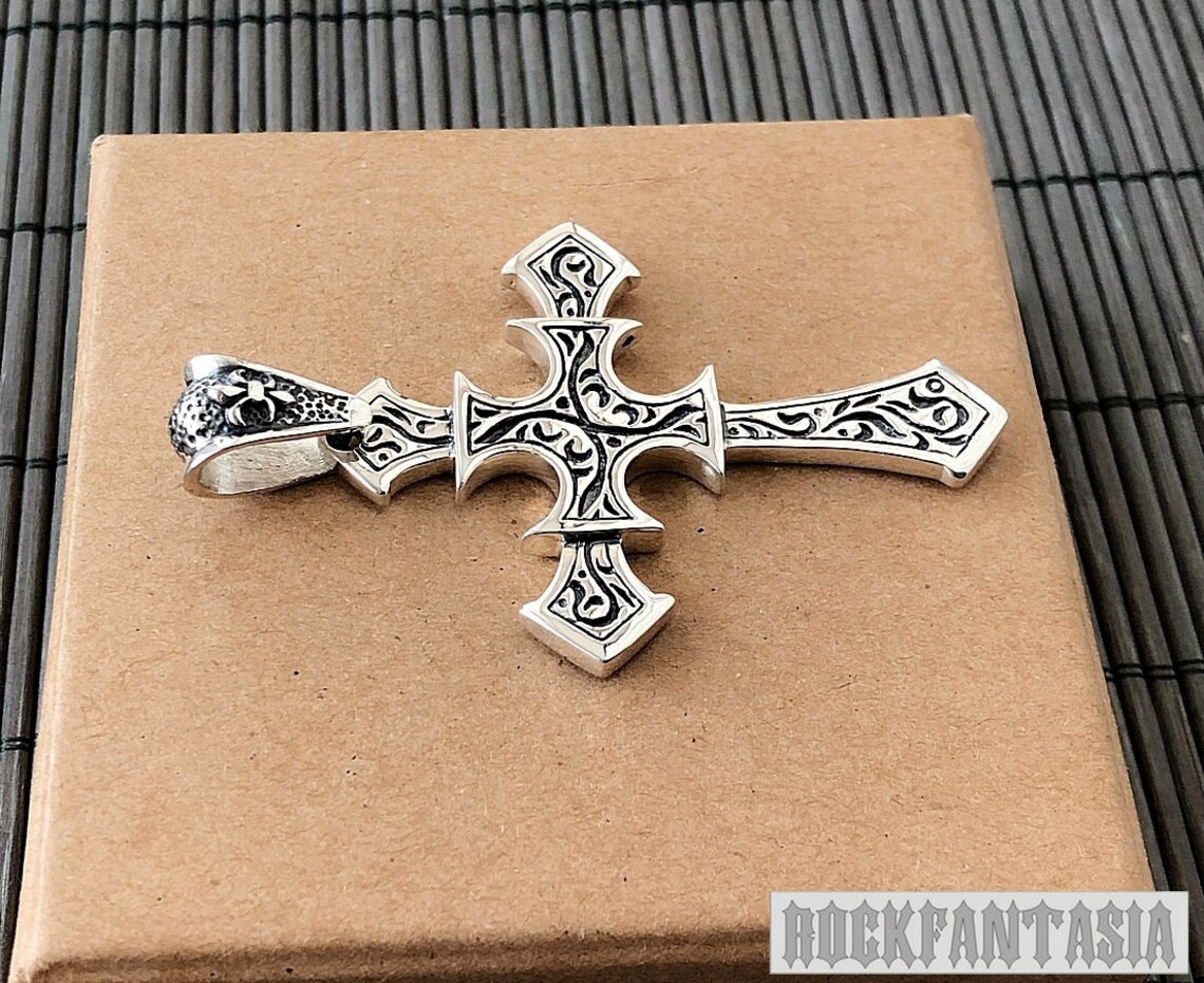 Big Heavy Cross Mens Biker Solid 925 Sterling Silver Pendant Chain ...