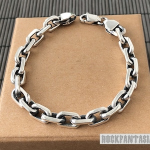 Anchor solid 925 sterling silver bracelet chain mens lobster clasp gift