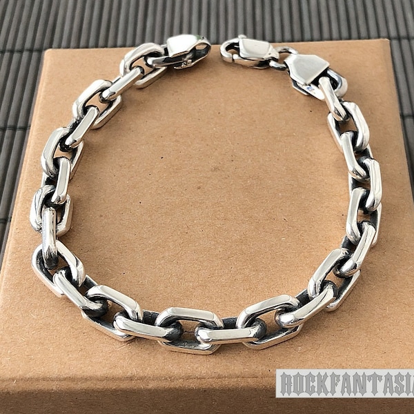 Anchor solid 925 sterling silver bracelet chain mens lobster clasp gift