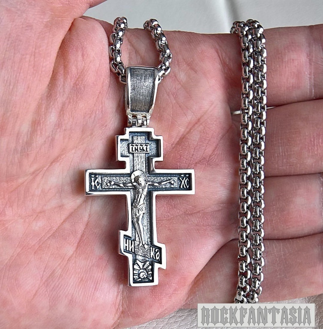 Cross 925 Sterling Silver Pendant Orthodox Christian Crucifix, Free ...