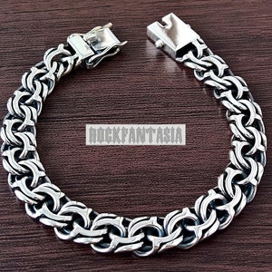 編み込みビザンチンソリッド925スターリングシルバーブレスレットチェーンメンズヘビーガリバルディビスマルクギフト
