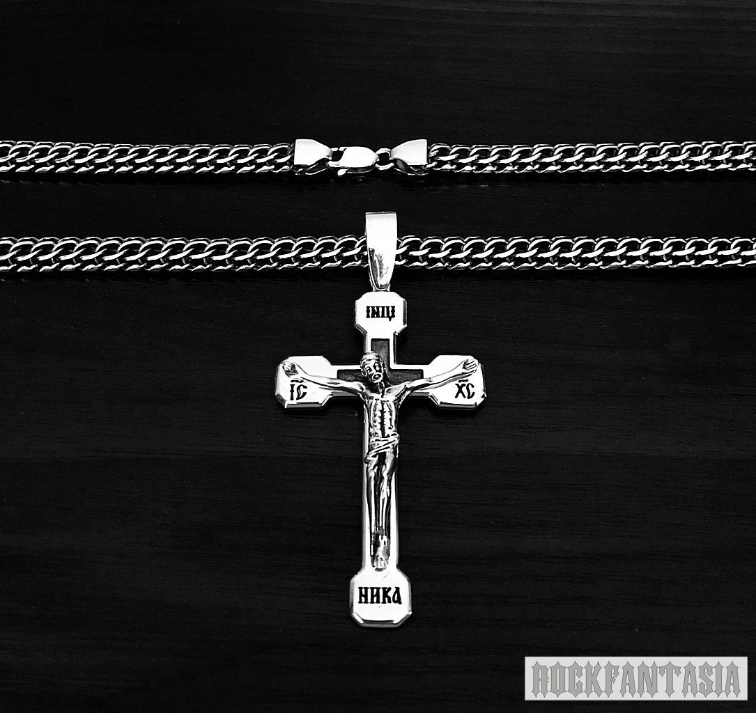 Cross Crucifix Heavy 925 Sterling Silver Jesus Pendant Necklace Woven ...