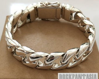 Mens Bracelet 925 Sterling Silver Curb Chain Heavy Wide Gift - Etsy