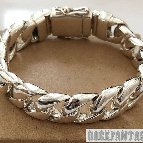 Mens Bracelet 925 Sterling Silver Curb Chain Heavy Wide Gift - Etsy