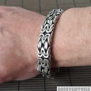 Byzantine double chain mens 925 sterling silver bracelet foxtail box clasp gift