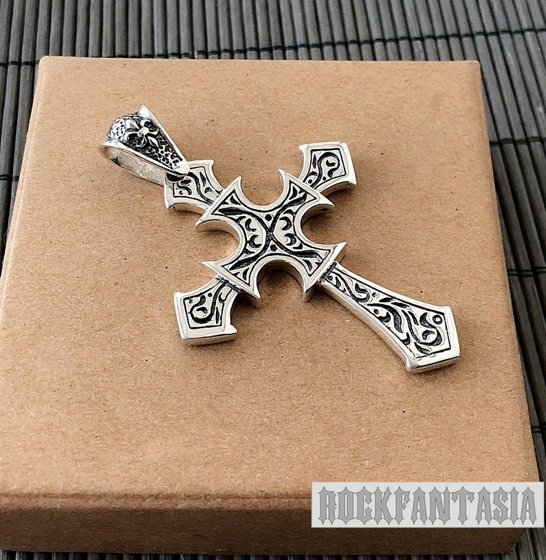 Big Heavy Cross Mens Biker Solid 925 Sterling Silver Pendant Chain ...