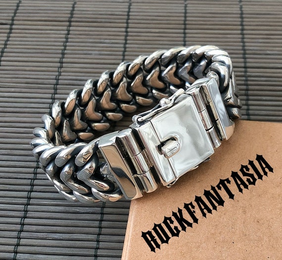 Huge Massive Double Curb Mens Bracelet Chain Sterling Silver Woven