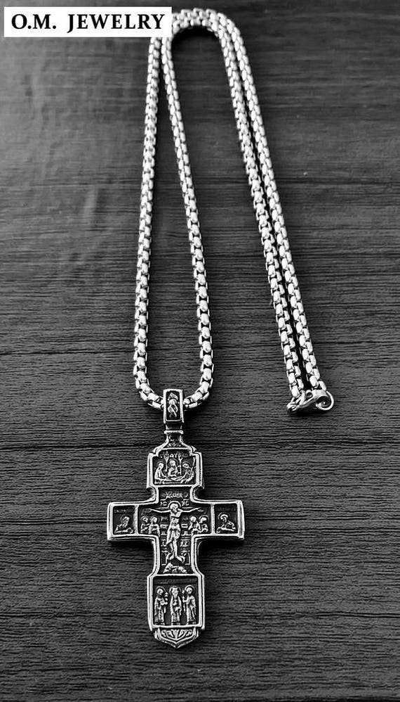 Christian Orthodox Crucifix Jesus Cross Pendant Stainless Steel