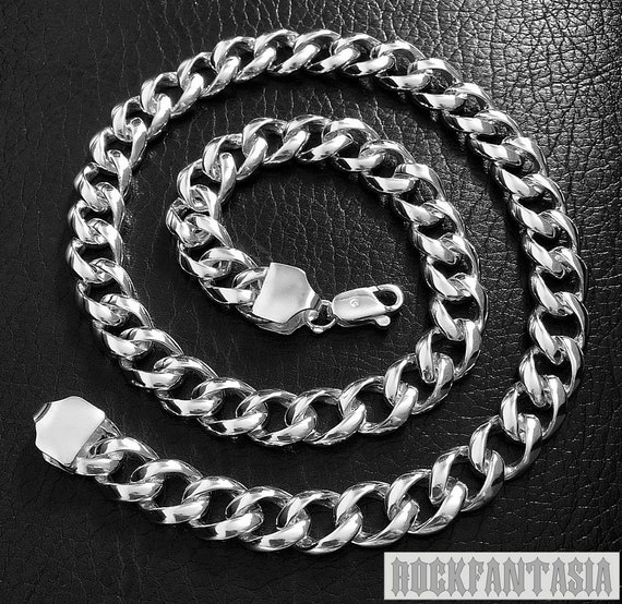 Curb Heavy Wide Necklace Solid Sterling Silver 925 Mens Chain Huge