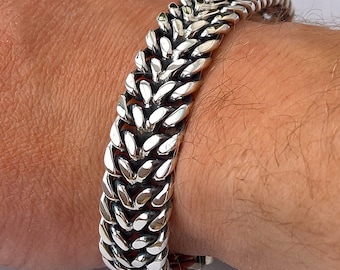 Dubbelt armband med kedja i sterlingsilver, vävt bysantinskt tungt brett lådspänne