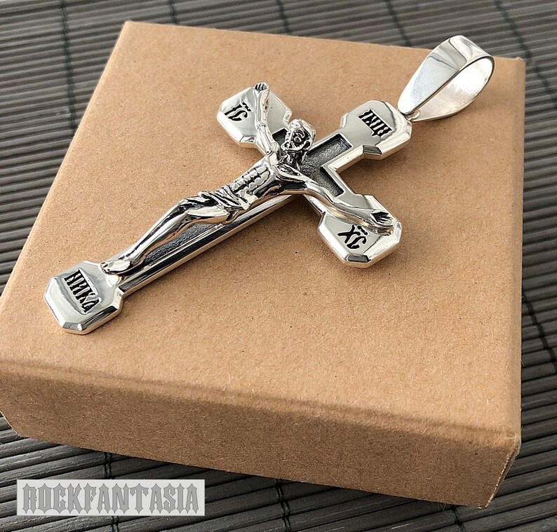 Christian Jesus Cross Heavy 925 Sterling Silver Greek Orthodox Pendant ...