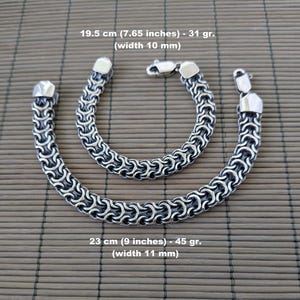 Heavy wide bracelet chain solid 925 sterling silver woven mens byzantine lobster clasp