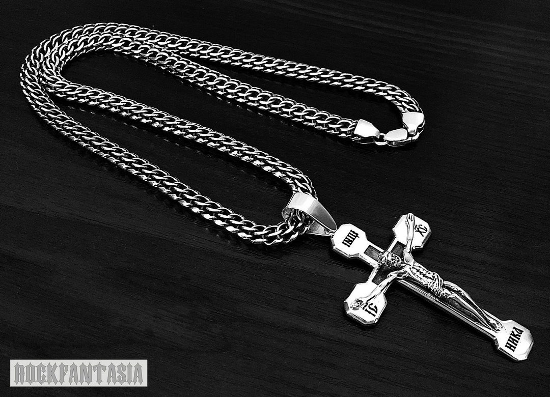 Cross Crucifix Heavy 925 Sterling Silver Jesus Pendant Necklace Woven ...