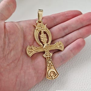 Ankh cross pendant brass golden color big heavy gift