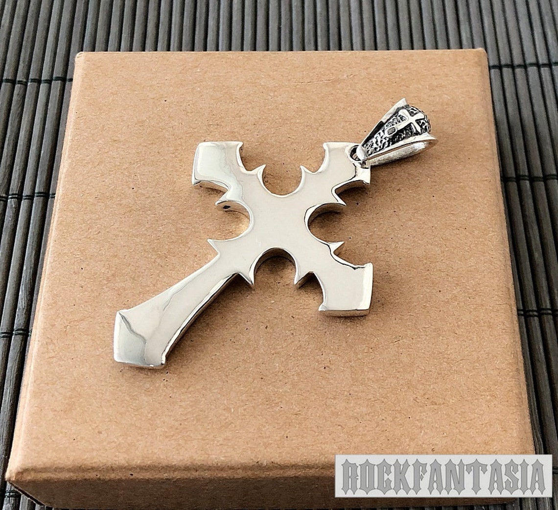 Big Heavy Cross Mens Biker Solid 925 Sterling Silver Pendant Chain ...