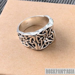 Celtic knot ring mens 925 sterling silver signet heavy