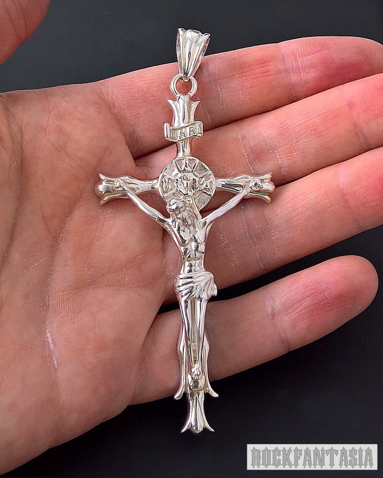 Crucifix Jesus Cross Pendant 925 Sterling Silver Men Catholic Big Heavy ...