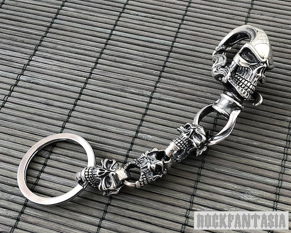 Skull Keychain Sterling Silver Mens Handmade Biker - Etsy