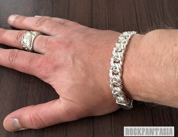 Woven Byzantine Solid 925 Sterling Silver Bracelet Chain Mens