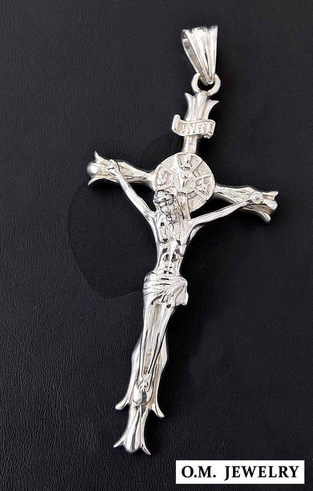 Crucifix Jesus Cross Pendant 925 Sterling Silver Men Catholic Big Heavy ...