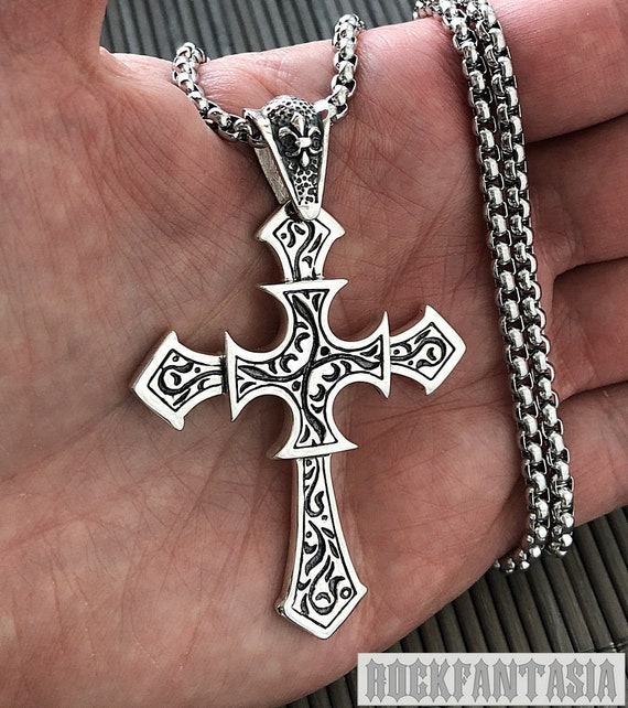 Croce con fogliette in Argento 925