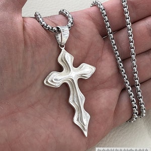 Cross 925 sterling silver pendant, big heavy cross mens, free gift chain necklace