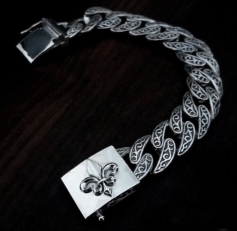 ブレスレット LESS IS MORE silver fleur bracelet nialaya-men-s-chain-bracelet-