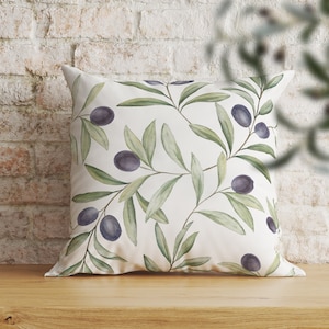 Watercolour olive branches decorative pillow cover with/without insert. Greenery foliage throw cushion case Sun room home decor accent image 1