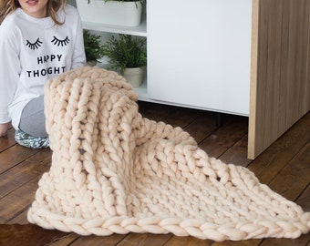 Cozy Christmas Gift For Daughter - Chunky Blanket. High Quality Merino Wool Couch Throw. Minimalist Home Decor