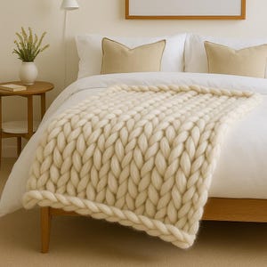 Ivory Merino Wool Chunky Knit Blanket – Minimalist Home Throw