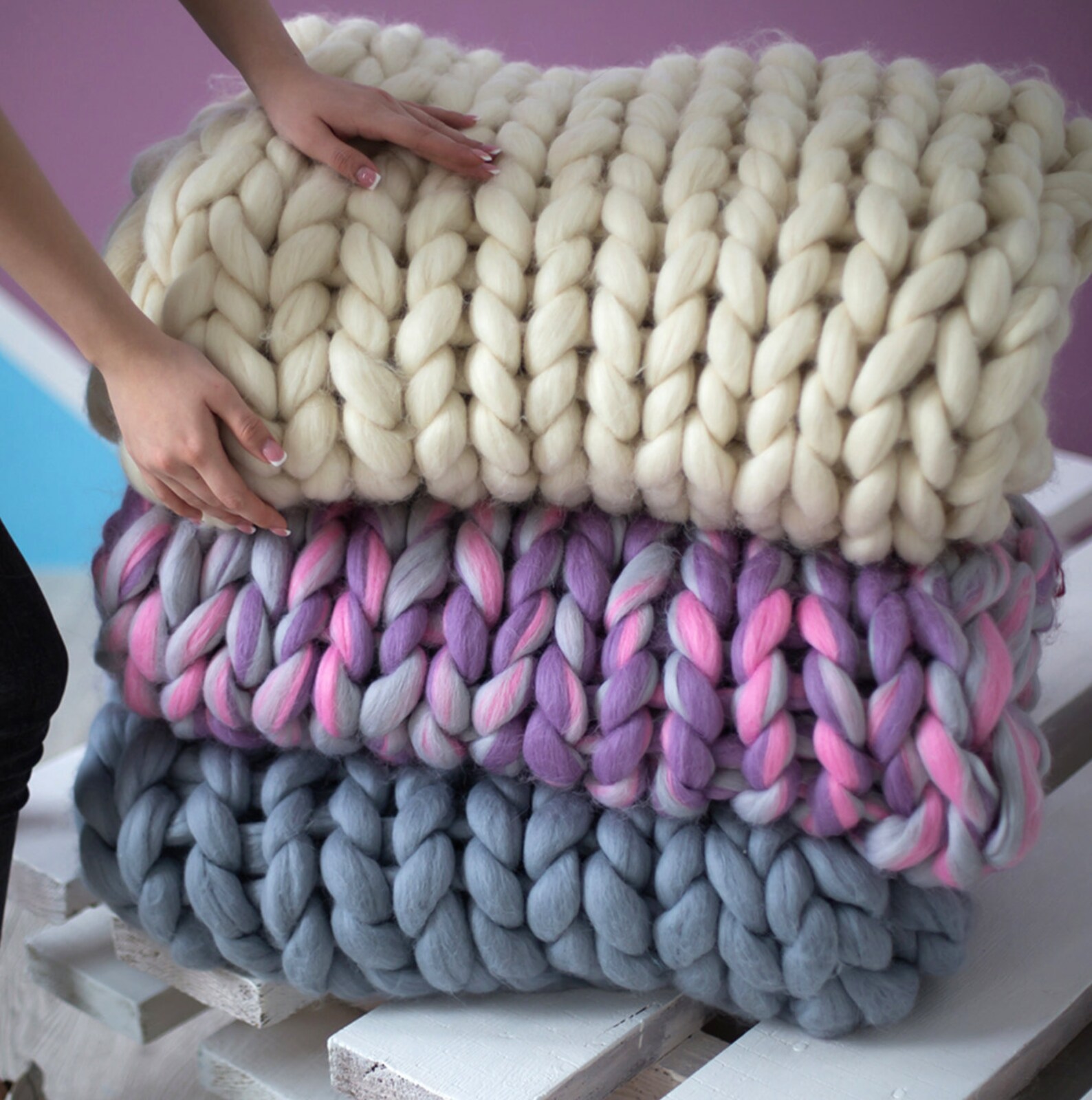 Ivory Heavy Blanket Weighted Chunky Throw Etsy