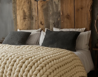 Hand Knit Chunky Merino Wool Blanket – Cozy Cottagecore Throw