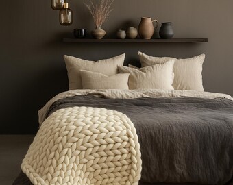 Braided merino wool blanket throw. Unique home decor accent