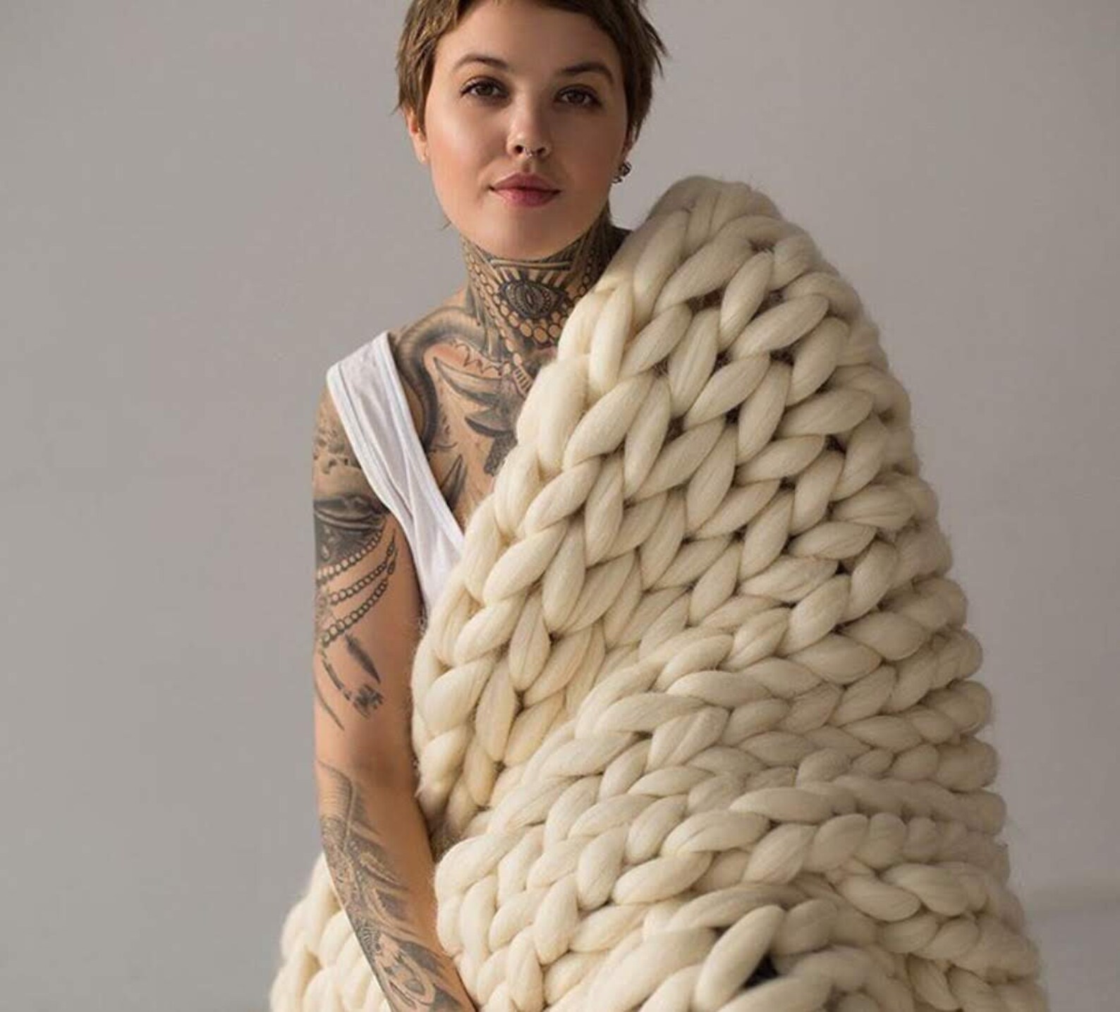 Ivory Heavy Blanket Weighted Chunky Throw Etsy