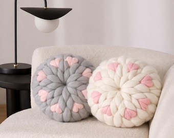 Chunky Knit Heart Pillow Set of Two – Merino Wool, Valentine's Day Decor