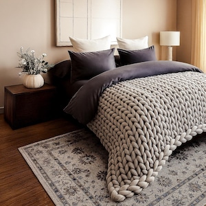 Chunky Knit Merino Wool Blanket - Handmade Scandi Bed Throw
