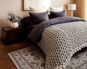 Chunky Knit Merino Wool Blanket - Handmade Scandi Bed Throw