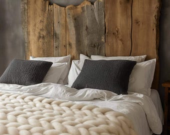 Ivory Chunky Knit Merino Wool Blanket – Farmhouse Bedroom Decor