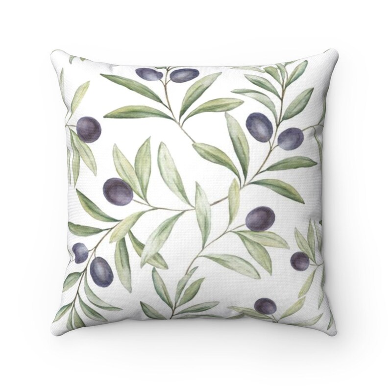 Watercolour olive branches decorative pillow cover with/without insert. Greenery foliage throw cushion case Sun room home decor accent image 2