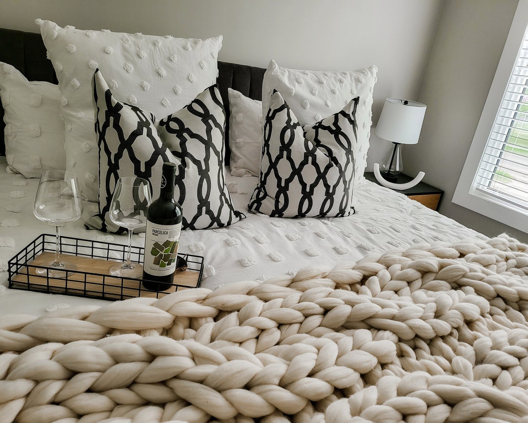 Chunky Merino Wool Bed Throw boho Eclectic Home Cable Knit Etsy