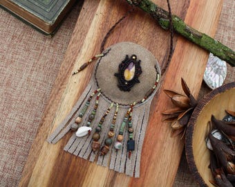 Mookaite Medicine Pouch - Ceremonial Cacao Tribal Festival Crystal Bag Necklace - Earthy Gift for Naturophile