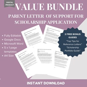 Carta de apoyo de los padres para la solicitud de beca - 5 ejemplos de cartas de presentación profesionales - Acceso instantáneo - DESCARGA DIGITAL