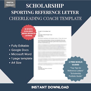 Modelo de carta de recomendación para entrenador de porristas - Ejemplo de referencia de carácter profesional - Beca deportiva atlética - DESCARGA DIGITAL