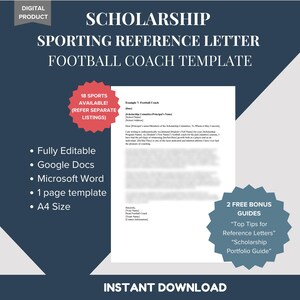 Modelo de carta de recomendación para entrenador de fútbol - Ejemplo de referencia de carácter profesional - Beca deportiva atlética - DESCARGA DIGITAL