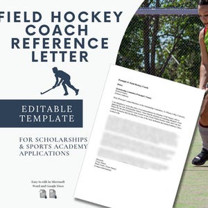 Plantilla de carta de referencia para entrenador profesional / Beca de hockey sobre césped / Word y Google Docs