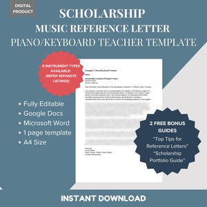 Modelo de carta de recomendación para profesor de piano y teclado musical - Ejemplo de referencia de carácter profesional - Beca musical - DESCARGA DIGITAL