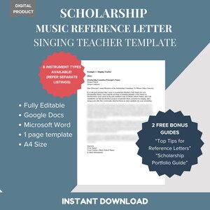 Modelo de carta de recomendación para profesor de canto musical - Ejemplo de referencia de carácter profesional - Beca musical - DESCARGA DIGITAL